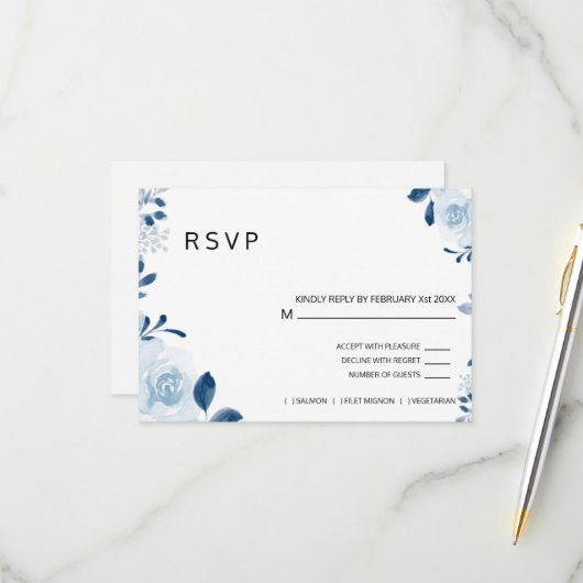 Moderne Hochzeit der Blauen Franzosen RSVP Karte (Vorderseite/Rückseite Beispiel)