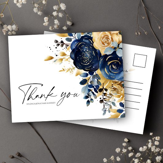 Moderne Hochzeit der Blauen Gold-Blume Postkarte