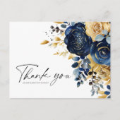 Moderne Hochzeit der Blauen Gold-Blume Postkarte (Vorderseite)