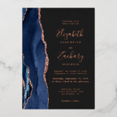 Moderne Hochzeit der blauen Rose Folieneinladung (Vorderseite)