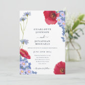 Moderne Hochzeit der Blauen Wildblume Einladung (Stehend Vorderseite)