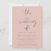 Moderne Hochzeit der Blue Dusty Rose Einladung (Vorderseite)