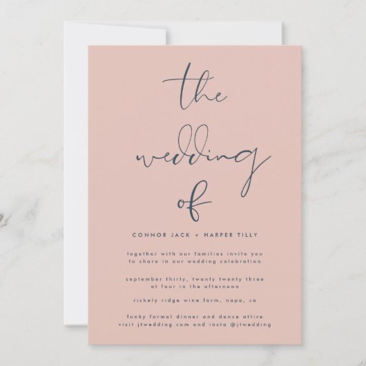 Moderne Hochzeit der Blue Dusty Rose Einladung (Vorderseite)