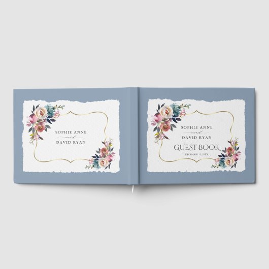 Moderne Hochzeit der Blue Misty Rose Gästebuch (Voll)