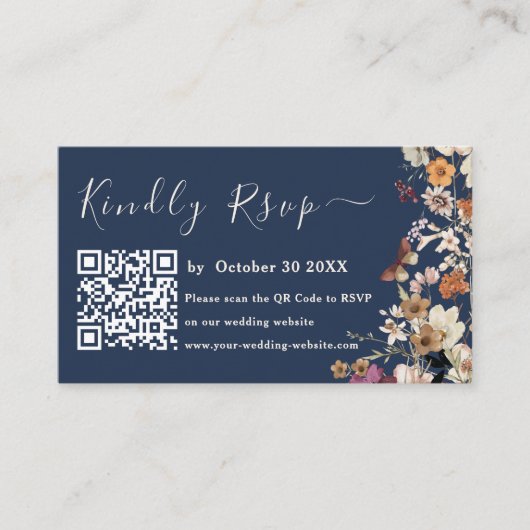 Moderne Hochzeit der Blue Wildblume Qr Code UAwg Begleitkarte (Vorderseite)