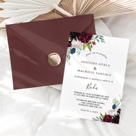 Moderne Hochzeit der Burgundy Navy Blush Spanische Einladung