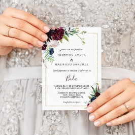 Moderne Hochzeit der Burgundy Navy Blush Spanische Einladung