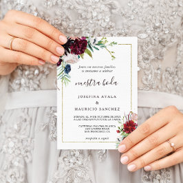 Moderne Hochzeit der Burgundy Navy Blush Spanische Einladung