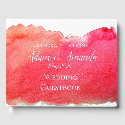 Moderne Hochzeit der einfachen roten Aquarellkunst Gästebuch (Vorderseite)
