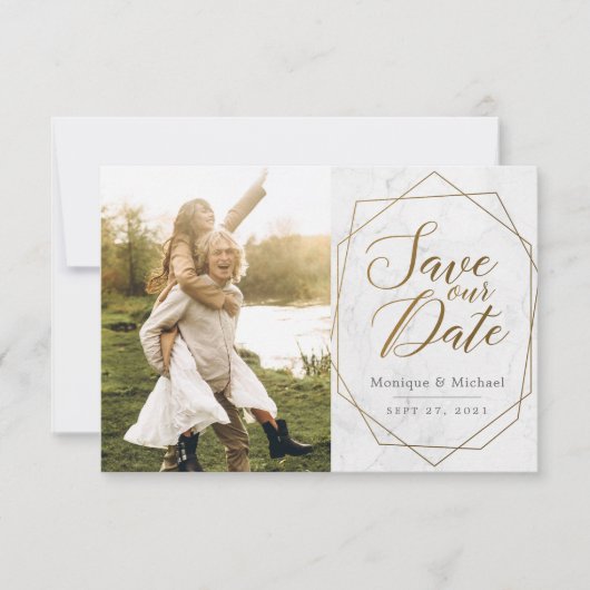 Moderne Hochzeit der geometrischen Golden Art Déco Save The Date (Vorderseite)