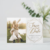 Moderne Hochzeit der geometrischen Golden Art Déco Save The Date (Stehend Vorderseite)