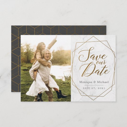 Moderne Hochzeit der geometrischen Golden Art Déco Save The Date (Vorne/Hinten)