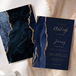 Moderne Hochzeit der Gold Navy Blue Agate Folieneinladung