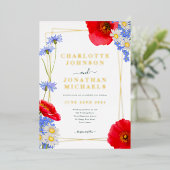 Moderne Hochzeit der Grünen Golden Sommerblume Folieneinladung (Stehend vorne)