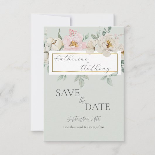 Moderne Hochzeit der grünen Golfloralblüte Save The Date (Vorderseite)