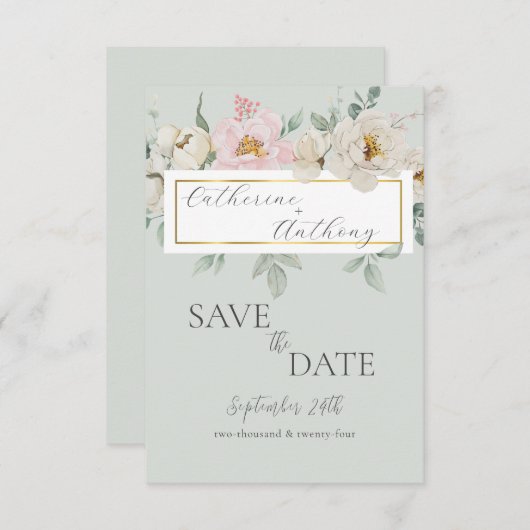 Moderne Hochzeit der grünen Golfloralblüte Save The Date (Vorne/Hinten)