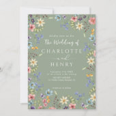 Moderne Hochzeit der Grünen Wildblume mit QR-Code Einladung (Vorderseite)