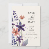 Moderne Hochzeit der Lila Wildblume Save The Date (Vorderseite)