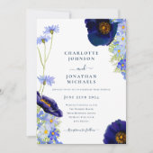 Moderne Hochzeit der Navy Blue Elegante Wildblume Einladung (Vorderseite)