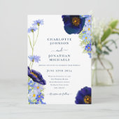 Moderne Hochzeit der Navy Blue Elegante Wildblume Einladung (Stehend Vorderseite)