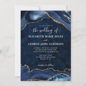 Moderne Hochzeit der Navy Blue Gold Agate Geode El Einladung (Vorderseite)
