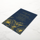 Moderne Hochzeit der Navy Blue Gold Botanicals Folieneinladung (Gedreht)