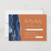 Moderne Hochzeit der Navy Blue Silver Agate Orange RSVP Karte (Vorderseite)