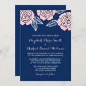 Moderne Hochzeit der Navy in Blau und Rosa in Rosa Einladung (Vorne/Hinten)