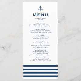 Moderne Hochzeit der Navy in Blau und Weiß Anker Menükarte