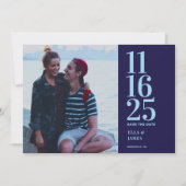 Moderne Hochzeit der Navy mit zwei Fotos retten da Save The Date (Vorderseite)