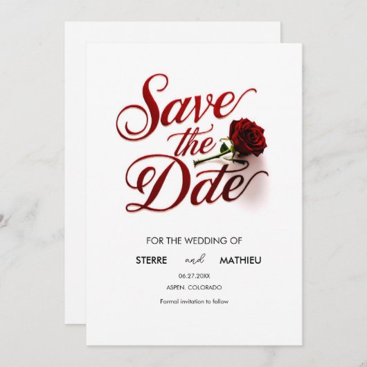 Moderne Hochzeit der Rote Rose Save The Date (Vorne/Hinten)