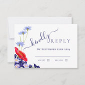 Moderne Hochzeit der Seestreitkräfte mit blauer El RSVP Karte (Vorderseite)