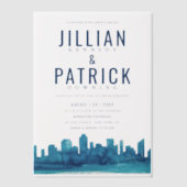 Moderne Hochzeit der Wasserfarben in der Stadt Sky Pergament Einladungen (Vorderseite)