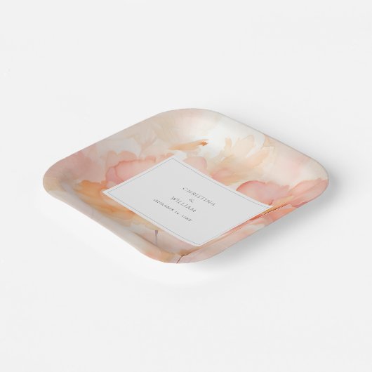 Moderne Hochzeit der Wasserfarben Peach Floral Pappteller (Gewinkelt)
