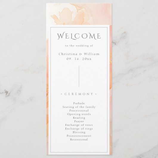 Moderne Hochzeit der Wasserfarben Peach Floral Programm (Vorderseite)