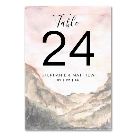 Moderne Hochzeit der Wasserfarben Tischnummer (Vorderseite)