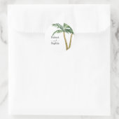 Moderne Hochzeit der Wasserfarbenpalme Runder Aufkleber (Tasche)