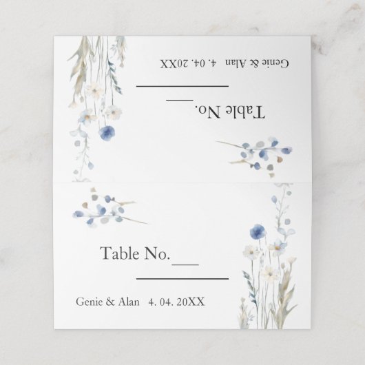 Moderne Hochzeit der Wildblume Platzkarte (Außenseite Aufgefaltet)