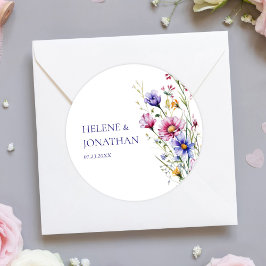 Moderne Hochzeit der Wildblume Runder Aufkleber