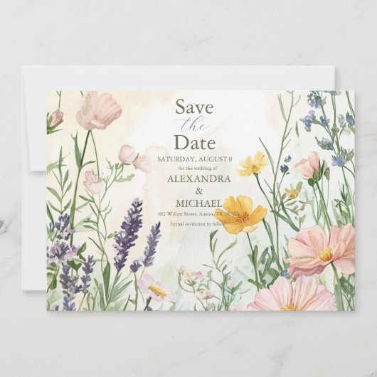 Moderne Hochzeit der Wildblume Save The Date (Vorderseite)