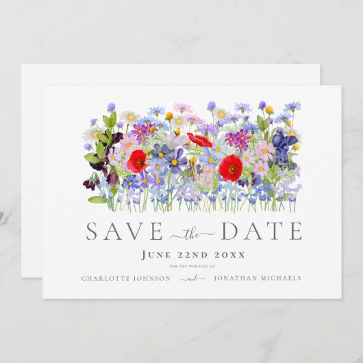 Moderne Hochzeit der Wildblume Save The Date (Vorne/Hinten)