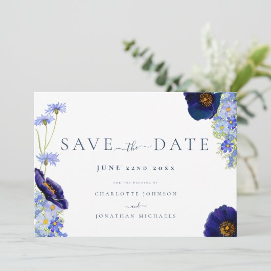 Moderne Hochzeit der Wildblume Save The Date (Stehend Vorderseite)