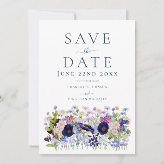 Moderne Hochzeit der Wildblume Save The Date (Vorderseite)