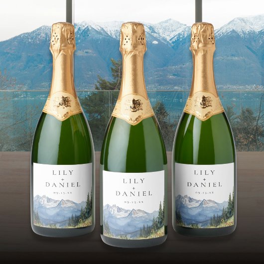 Moderne Hochzeit der Wildblume Watercolor Schaumweinetikett