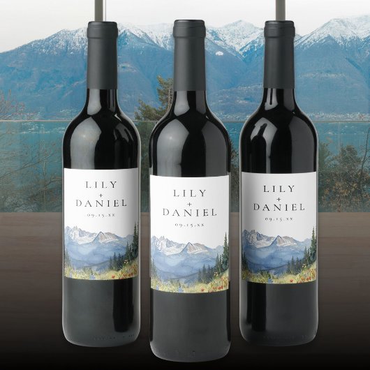 Moderne Hochzeit der Wildblume Watercolor Weinetikett