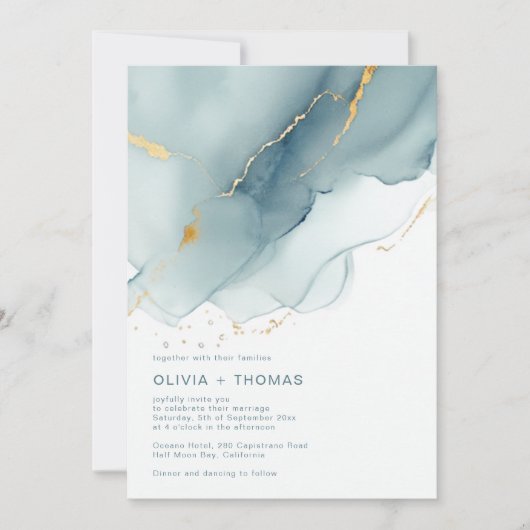 Moderne Hochzeit des Aquamarinen Ozeans in dunkelb Einladung (Vorderseite)