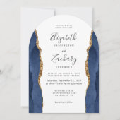 Moderne Hochzeit des Blue Gold Agate Arch Einladung (Vorderseite)