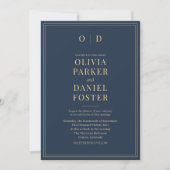 Moderne Hochzeit des Blue Gold Foto QR Code Einladung (Vorderseite)