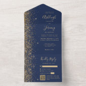 Moderne Hochzeit des Blue Gold Glitzer QR Code All In One Einladung (Innen Boden)
