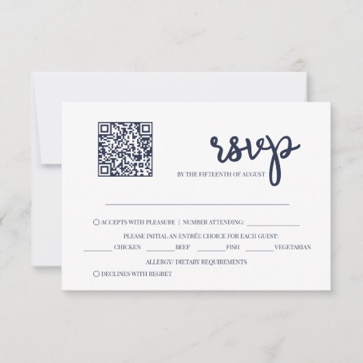 Moderne Hochzeit des Blue QR Code RSVP Karte (Vorderseite)